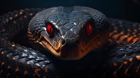 Crimson Eyed Serpent Close Up in Dark 4K AI Art wallpaper