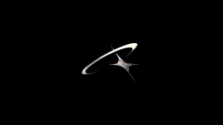Chrome Orbit Star Emblem on Infinite Black Minimalist Space wallpaper