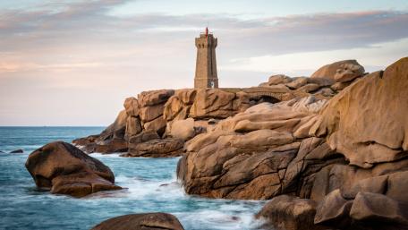 Phare de Men Ruz Lighthouse Over Brittany Granite Coast wallpaper