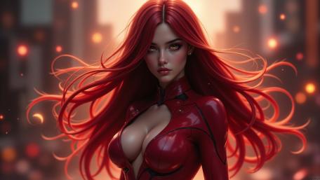 Crimson Enchantress in Neon Twilight wallpaper