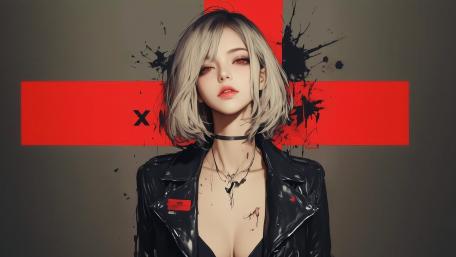 Crimson Cross Gothic Blonde With Red Eyes Anime Aesthetic 4K wallpaper