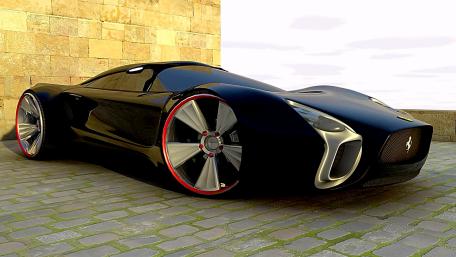Midnight Black Ferrari Concept Supercar with Futuristic Curves wallpaper