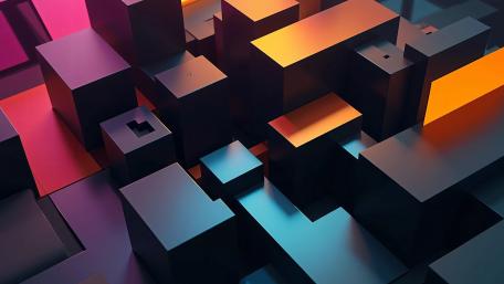 Neon Cubic Metropolis in Abstract 3D wallpaper