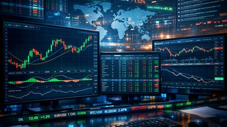 AI Trading Command Center with Live Market Charts and Global Data Feeds wallpaper