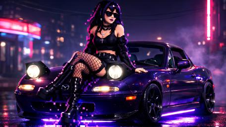 Neon Gothic Night Ride Pixel Art Mazda MX 5 Miata wallpaper