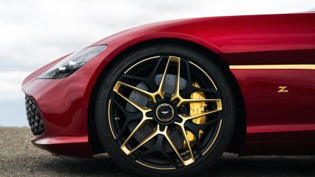 Aston Martin DBS GT Zagato Red Body Gold Wheel Closeup wallpaper