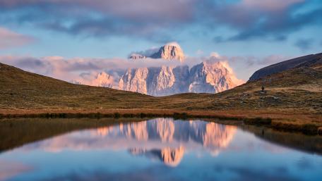 Monte Pelmo Reflected in Lago delle Baste at Sunset in the Dolomites wallpaper