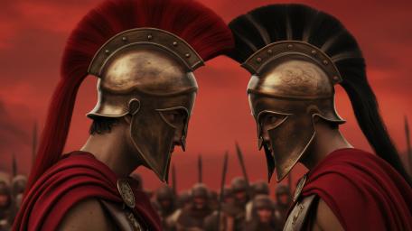 Clash of Empires at Thermopylae Spartan Resolve in Crimson Skies wallpaper