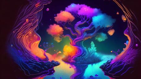 Neon Dreamtree in a Luminous Abstract Forest Realm wallpaper