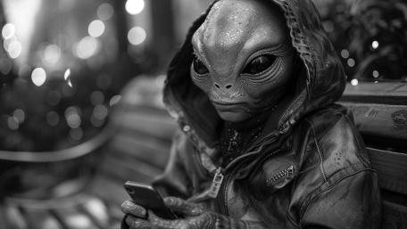 Late Night Alien Texting in Monochrome Street Glow wallpaper