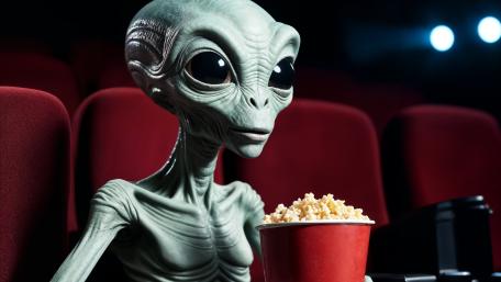 Grey Alien Movie Night Popcorn and Big Eyes in 4K wallpaper