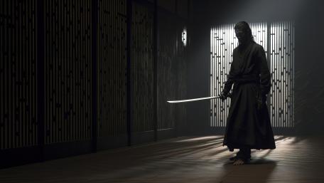 Shadowbound Ronin with Drawn Katana in Silent 4K Darkness wallpaper