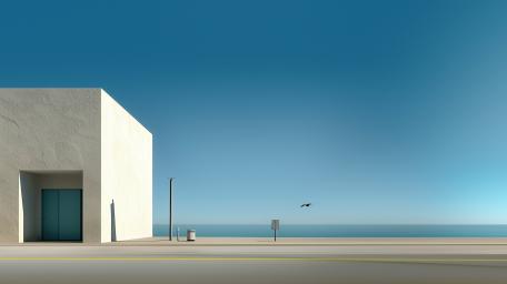 Minimal Seaside Horizon With Quiet Modern Building wallpaper
