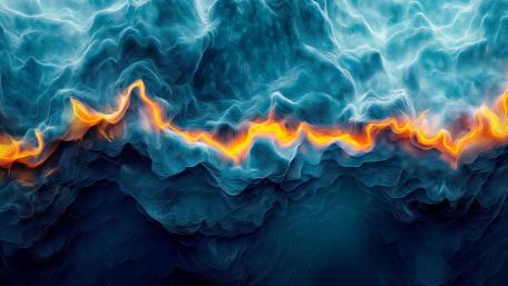 Electric Ember Wave Through Deep Blue Abstract Clouds wallpaper