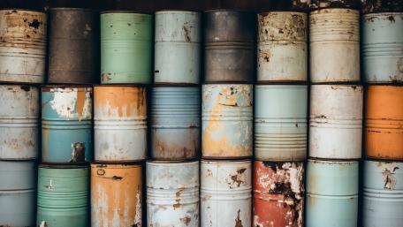Weathered Tin Barrels in Soft Pastel Industrial Mosaic wallpaper