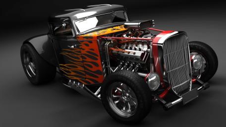 Flame Kissed Vintage Hot Rod Power on Dark Steel wallpaper
