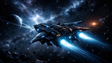 Starfighter Ignition Through the Sapphire Nebula wallpaper