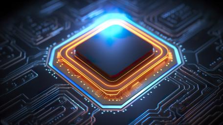 Neon Quantum Processor Core on Futuristic Circuit Board wallpaper