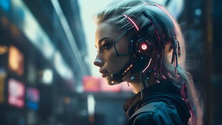 Neon Serenity Cyberpunk Blonde in a Rainy Future City wallpaper