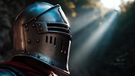 Steel Helm of the Silent Knight in Shadowed Light wallpaper