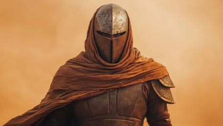 Silent Desert Knight in Weathered Armour at Golden Dusk wallpaper