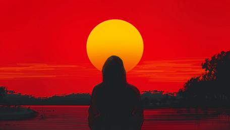 Crimson Dusk Sentinel Beneath the Golden Sun wallpaper