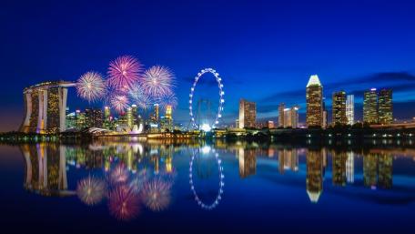 Fireworks Mirror Marina Bay Skyline on a Luminous Singapore Night wallpaper