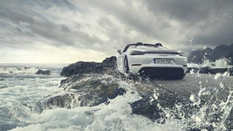 Porsche 718 Spyder Coastal Storm Monochrome 4K Wallpaper wallpaper