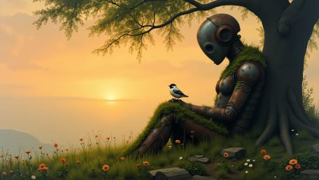 Rusty Guardian at Sunset in an Abandoned Meadow wallpaper