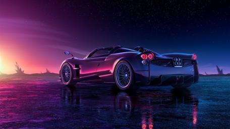 Pagani Huayra Roadster in Neon Purple Stardust Dreamscape wallpaper