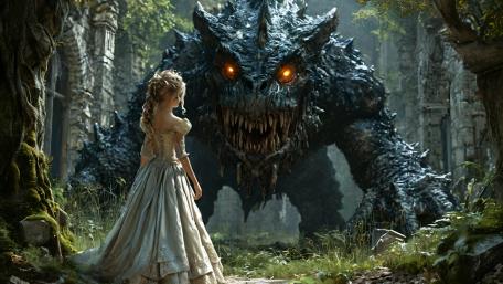 Princess Before the Glowing Eyed Ruins Beast wallpaper