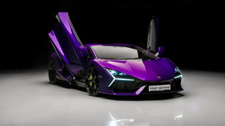 Purple Lamborghini Revuelto With Scissor Doors 8K Studio Wallpaper wallpaper
