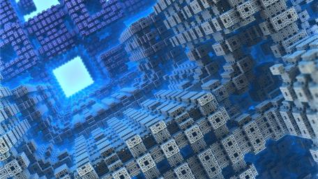 Electric Blue Fractal Maze of Symmetric Geometric Blocks in 4K wallpaper