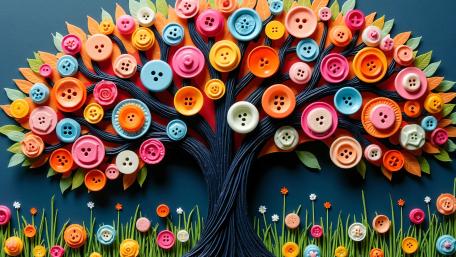 Button Blossom Tree in Vibrant Abstract 4K AI Art wallpaper