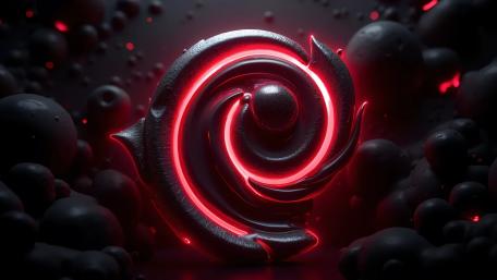 Neon Crimson Swirl in Shadowed Orbs Abstract Glow 4K wallpaper
