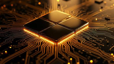 Golden Microchip Core on Futuristic Circuitry in 4K AI Art wallpaper