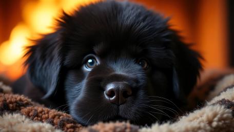 Cozy 4K Black Puppy Portrait with Warm Bokeh Glow wallpaper