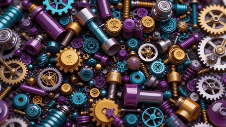 Vibrant AI Crafted Mechanical Mosaic of Gears Screws and Cogs wallpaper