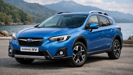 Blue Subaru XV SUV by the Lakeside Mountain Highway wallpaper