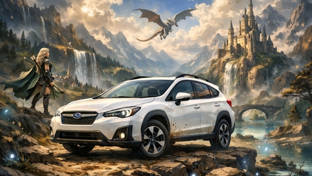 Subaru XV Fantasy Adventure Through Mountains Castles and Dragons wallpaper