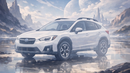 Subaru XV Adventure SUV in Dreamy Futuristic Mountain Landscape wallpaper