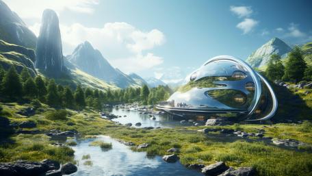 Glass Dome Sanctuary in a Verdant Future Valley wallpaper