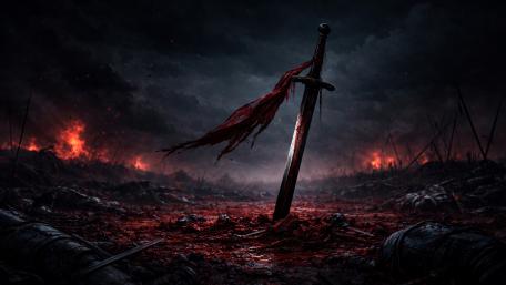 Blood and Pain Sword in a Dark Fantasy Battlefield wallpaper