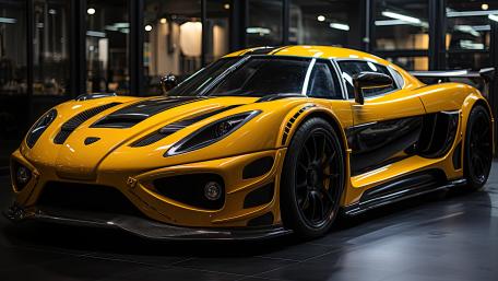 Golden Supercar Showcase in Glossy Night Studio wallpaper