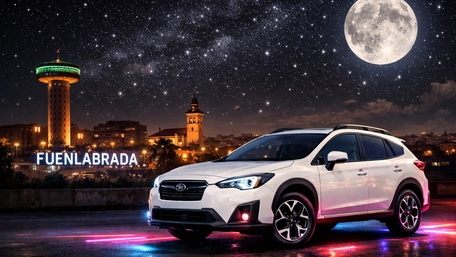 Moonlit Subaru XV Over Neon City Streets wallpaper
