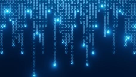 Glowing Blue Binary Rain Codefall in Crisp 5K wallpaper