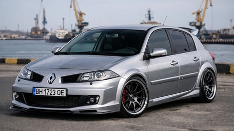 Sleek Silver Renault Hatchback by the Harbor in AI Art Style wallpaper