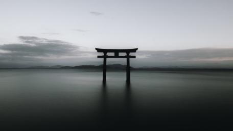 Silent Horizon at Itsukushima Floating Torii Gate in Monochrome wallpaper
