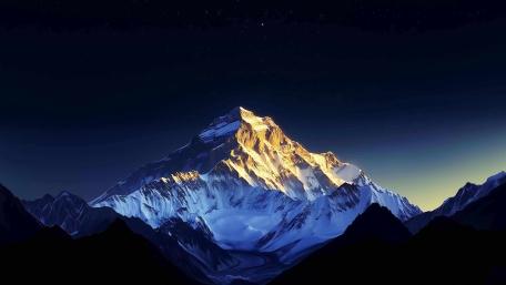 Golden sunrise over Mount Everest under the starry sky: a healing high-definition landscape wallpaper of a snow-capped mountain. wallpaper