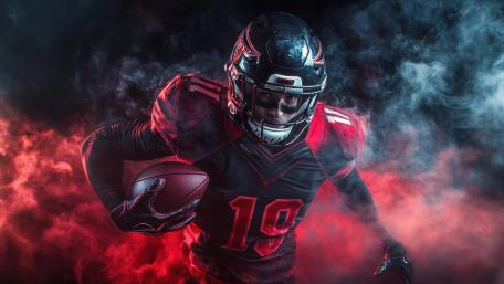 Crimson Smoke Charge American Football Runner in 5K AI Art wallpaper